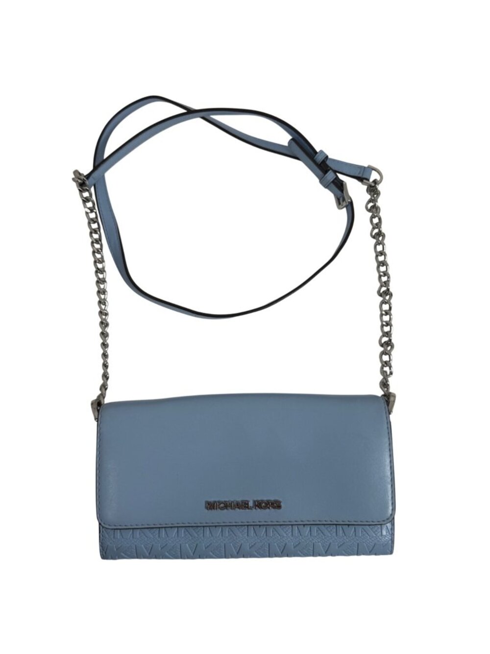 Michael Kors Jet Set Travel MK Signature Embossed Leather Wallet/Crossbody Bag